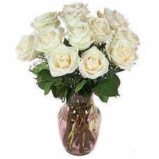 12 Stems White Roses with FREE Vase