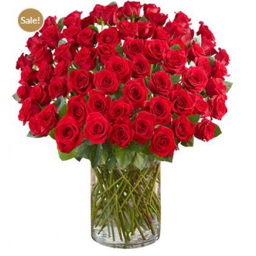 100 Red Roses Vase Arrangement