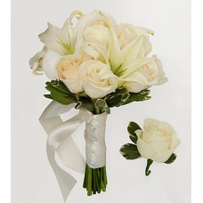 Bridesmaid Bouquet & Groomsman Boutonniere White