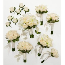 Wedding Package Hand-tied Bouquets Boutonniere - White