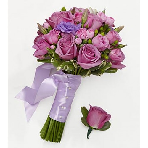 Lovely Lavender Bridesmaid Bouquet & Groomsman Boutonniere