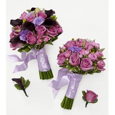 Lovely Lavender Bride & Maid of Honor Bouquets with Groom & Best Man Boutonniere