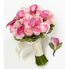 Pink Bride Bouquet & Groom Boutonniere 
