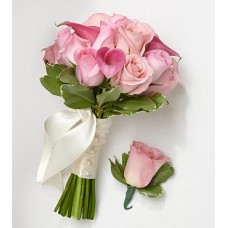 Pink Bridesmaid Bouquet & Groomsman Boutonniere