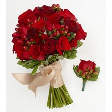 Red Bridesmaid Bouquet & Groomsman Boutonniere