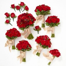 Wedding Package Hand-tied Bouquets Boutonniere - Red
