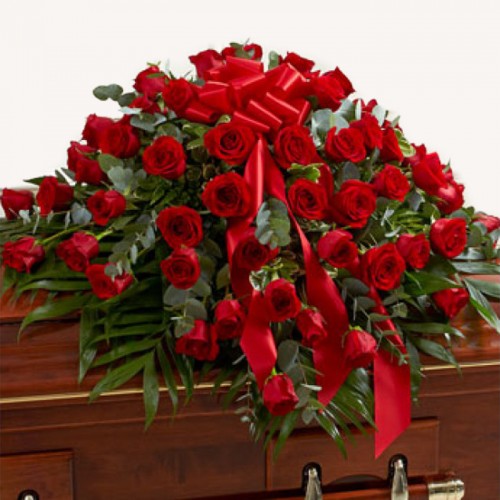 Luxurious Red Roses Flower Casket Spray