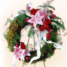 Tribute Flowers - Lily and Roses Funeral Wreath