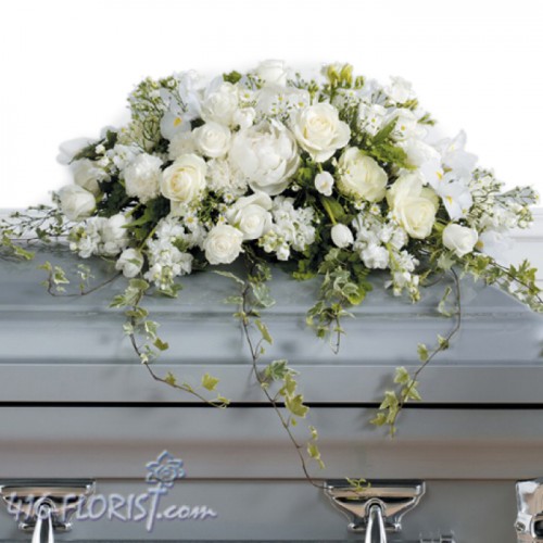 Pure White Funeral Casket Spray