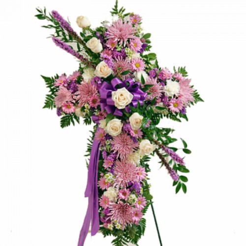 Purple Funeral Cross Spray Flowers