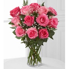 Dozen Pink Roses - Vase included