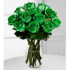 Emerald Allure Rainbow Roses - 12 Stems - VASE INCLUDED