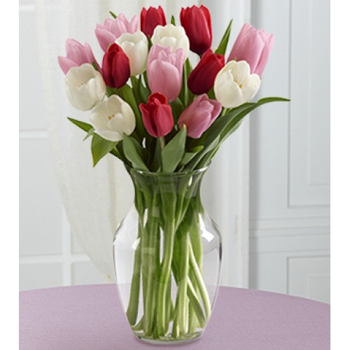 Here in My Heart Valentine Tulip Bouquet - 15 Stems - VASE INCLUDED
