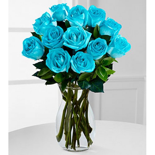 Island Blue Rose Bouquet - 12 Stems - VASE INCLUDED