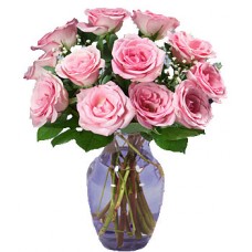 Vase - 12 Stems Pink Roses