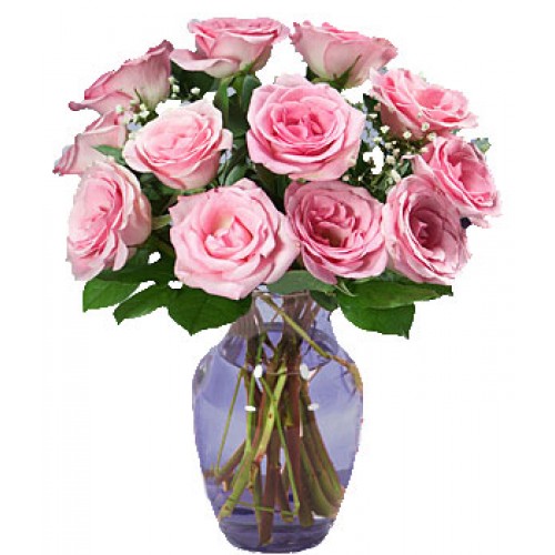 Vase - 12 Stems Pink Roses