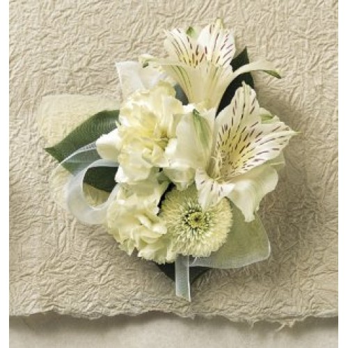 White Alstremeria Corsage