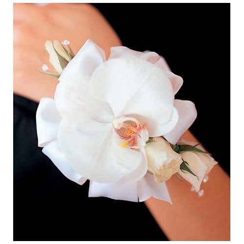 White Orchid and Roses Wristlet - Prom Flowers