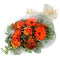 Hand Tied Bouquet - Orange Roses and Gerbera