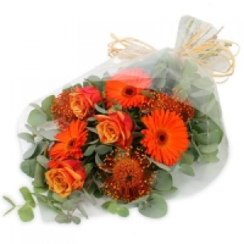 Hand Tied Bouquet - Orange Roses and Gerbera