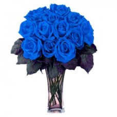 18 Stems Blue Roses with FREE Vase