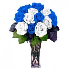 Blue and White Roses with FREE Vase