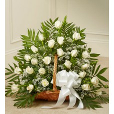 Express your sympathy - Delicate White Roses Basket