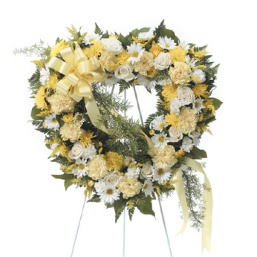 White and Yellow Funeral Sympathy Heart Shaped Flowers
