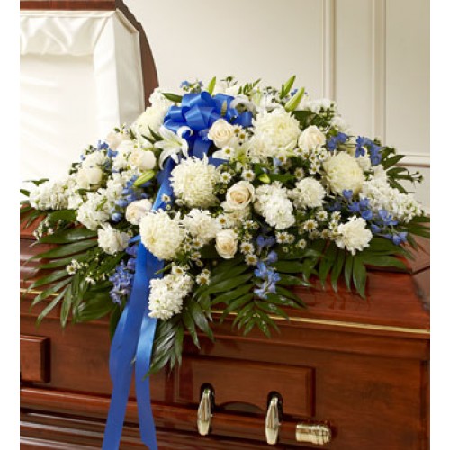 Accents of Blue Funeral Casket Spray