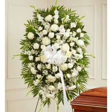 Condolences Flowers - All White Funeral Standing Spray
