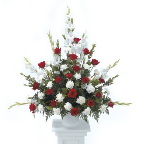 Red and White Tribute Arrangement